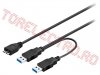Cablu USB 3.0 in Y 2xA Tata - Micro B Tata 0.3m pentru HDD SSD Portabil USB3.0YAMB0.3