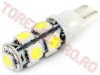 Bec Auto 12V cu LED SMDx9 Alb T10 CLD007/GB