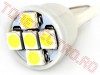 Soclu T10 > Bec Auto 12V cu LED SMDx5 Alb T10 CLD005/GB