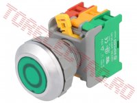 Buton Comanda Panou Retinere 2 Contacte NO+NC cu Soclu pentru Bec PFL301OCG - Verde