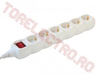 Prelungitor  6 Prize cablu  5 metri 3x1.5 mmp Alb cu Intrerupator 6-5-K