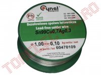 Aliaj lipire tip Fludor fara Plumb  0.50mm Rola 100gr Sn99 + Ag0.3 + Cu0.7 topire 216*C Flux No-Clean F-SW32 ECO05AG03CU07