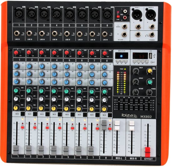 Mixer 8 Canale MX802BT Bluetooth Stereo Delay Phantom USB Player