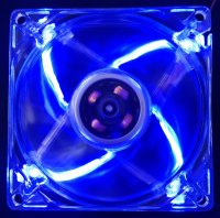 Ventilator  12V  80x80x25 mm 2.4W 70mch 3Fire cu Mufa si LED-uri ALBASTRE V128025BLU-3F