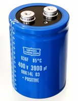 Condensator electrolitic  3900uF - 400V - 77x106mm 85grade Nippon Chemi-Con cu Suruburi pentru Invertor