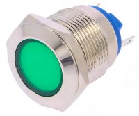 Bec Indicator Lampa Control Bord Auto D19  Verde cu LED 24Vcc Corp Metalic Antivandal IND1924GC