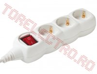 Prelungitor  3 Prize cablu  5 metri 3x1.5 mmp Alb cu Intrerupator 3-5-K