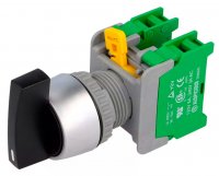 Buton Comanda Panou Rotativ Revenire 3 Pozitii 2 Contacte NO+NO (ON)-OFF-(ON) LRS222OBK - Rosu