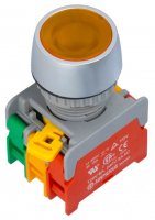 Buton Comanda Panou 2 Contacte NO+NC cu Soclu pentru Bec TM4YEL Galben