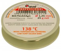 Aliaj lipire Tip Fludor Fara Plumb 25 grame 1.25mm Bi57-Sn42-Ag1 cu temperatura mica de topire 138*C BSM25125