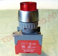 Buton Comanda Panou 2 Contacte NO+NC cu Soclu pentru Bec TM66RED Rosu