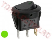 Comutator Auto Rocker Monopolar 2 Pozitii 3 pini cu LED Verde 09042ZO/GB